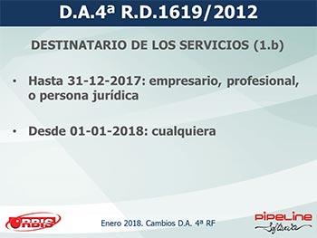 Cambios en la Disposición Adicional 4ª del Reglamento de Facturación (Real Decreto 1075/2017, de 29 de diciembre)