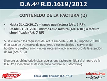 Cambios en la Disposición Adicional 4ª del Reglamento de Facturación (Real Decreto 1075/2017, de 29 de diciembre)